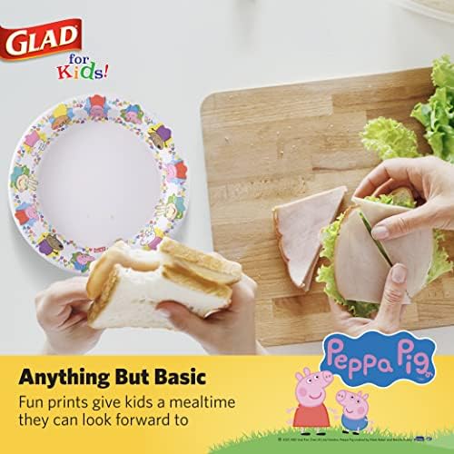 Хартиени чинии Glad for Kids 7 инча Peppa Pig Friends, 20 Карата | Еднократна употреба Хартиени чинии с героите Peppa Pig