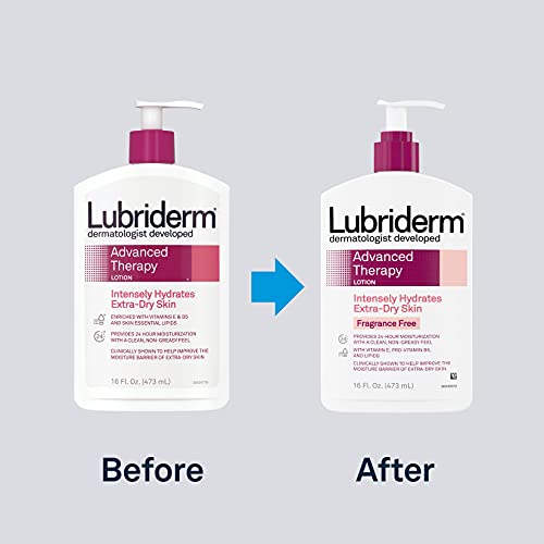 Хидратиращ лосион Lubriderm Advanced Терапия с витамини е и В5, Дълбока Хидратация за Особено Суха кожа, Немазна формула, 16 течни унции