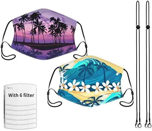 2 БР. Тъканта, Маска за лице Sunset Palm Tree, Калъфи за лице Hawaii Palm Tree Beach, Sunset, Миещи за Многократна употреба Маска