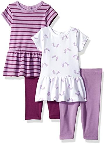 Комплект дрехи Hanes Ultimate за малки момичета в флекси - 2 Рокли с къс ръкав и 2 Леггинса