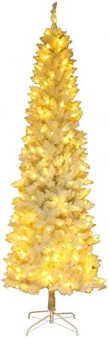 YOUBTQ 7,5-подножието Светещо Коледно Дърво с флокированием, Коледна Елха във формата на бял Молив, за вътрешна и външна употреба,