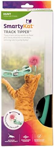 Играчка за котки SmartyKat Track Tipper Track Ball с вендузата, работи на подове и прозорци - Син, Един размер