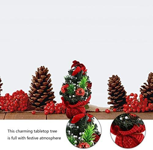 Cabilock Коледен Декор 2 елемента 20 см Червена Настолна Мини Коледно Дърво с Коледните Лък Украса Украса Настолна Коледно Дърво за направи
