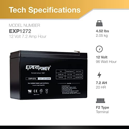 Запечатани Оловно-Кисели акумулаторна батерия eXpertPower® 12V 7,2 AH (SLA) за алармена система с клеммами F2 || EXP1272