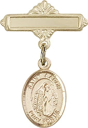 Детски икона Jewels Мания чар на Светия Аарон и полирани игла за бейджа | Детски икона от 14-каратово злато с чар Светия Аарон и