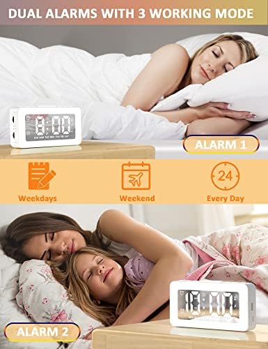 Алармен часовник за деца, Digital alarm clock Umedo с 8-режимным RGB Ночником, Отразени Часовници с Двоен будилник, Делничен