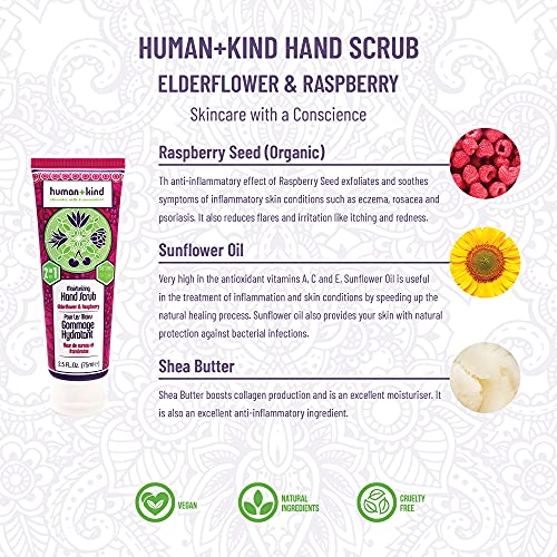 Комплект за свободни ръце Human + Kind - Естествен Почистващ скраб за ръце и Възстановяващ крем за ръце Успокояващ аромат на цветове