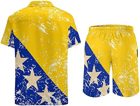 Босна и Херцеговина Ретро Флаг Мъже 2 ЕЛЕМЕНТА Хавайски Комплект Копчета Свободно Намаляване на Тениски, Ризи Плажни Панталони
