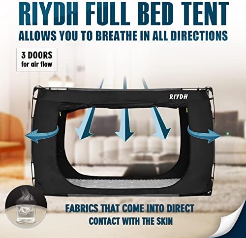 RIYDH Bed Tent Палатки с балдахин за възрастни - Преносима палатка Мечти, Закрит Спални палатки 70% Затъмняване с 3 Врати, Дишащи Големи
