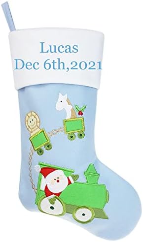 Персонални Коледни Чорапи DearSun за новородено, Розови и Сини Подарък пакети за Новородени (Син на отглеждане с влак)