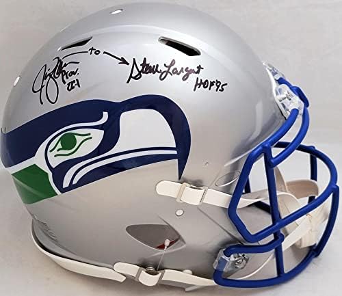 Стив Ларджент и Джим Цорн с автограф Seattle Seahawks Silver Throwback (1983-2001) пълен размер способи за Автентичен каска MCS Holo