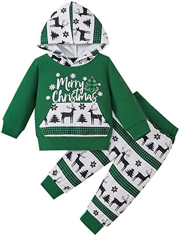 Сладък украшение За Малки Момчета, Коледна тениска с качулка и принтом Дядо Коледа с Анимационни Елен за Момичета (Зелена,