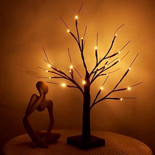 Настолна лампа за коледната Елха на Хелоуин 24LED Оранжева Тиква, Загорающаяся Бреза Дърво, Лампа на Батерии, Бонсай, Призрачен Декор