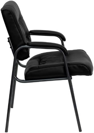 Флаш мебели Haeger Черно стол за приемане на гости от мека кожа, за мениджъри с рамка от Титаново сиво прахово покритие