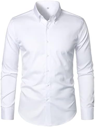Мъжка риза HOOD CREW с дълъг ръкав и копчета Slim Fit, Ежедневни Обикновена Риза