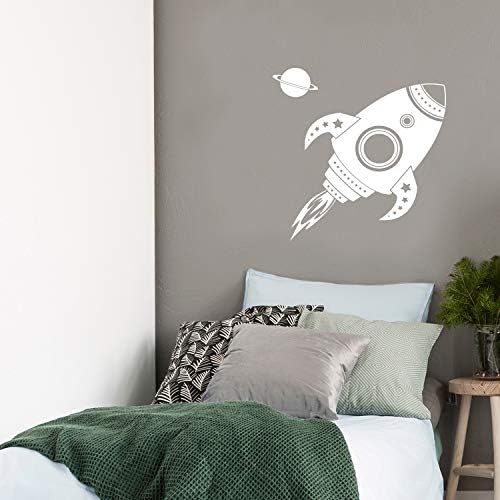 Vinyl стикер на стената - Космически кораб, Ракета и Планета - 28 x 16 - Стенно изкуство в детската стая - Декор детска