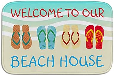 Добре дошли в нашия приятна семейна подложка за плажа, размер на 23,6 x15,7, Лесно моющийся входната изтривалка, Красив Цветен врата на мат,