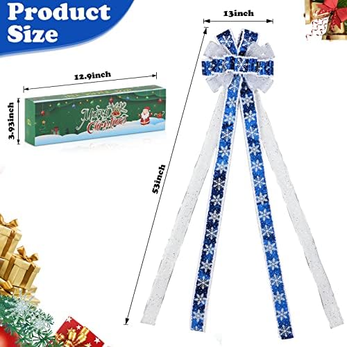 Лък на Коледното дървото, Големи коледни Панделки с размери 13x53 Инча с Коледна панделка с Тел Край, Декоративни Панделки за Коледната