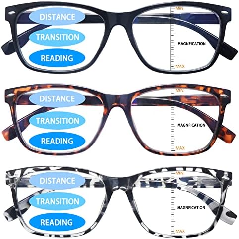 VIDEBLA 3 опаковки прогресивно многофокусных очила за четене за жени и мъже, блокер синя светлина компютърни извити линии за