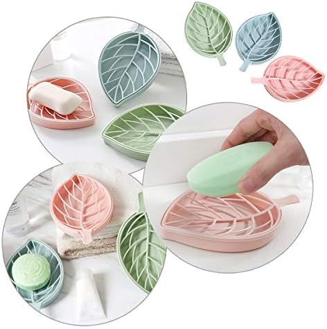 Държач за сапун AKOAK под формата на листа, Красиво и практично препарат за съдове за баня и кухня, опаковка от 2 броя (розово + синьо)