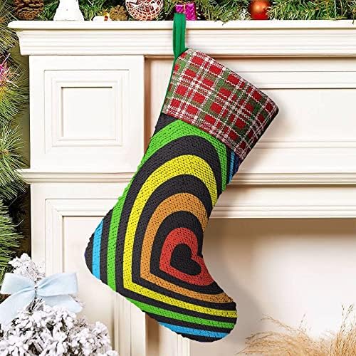 Коледни Чорапи с Пайети под формата на Рейнбоу Сърце, Блестящ Стенни Висящи Украси, Украса за Коледната Елха, Празнична Парти