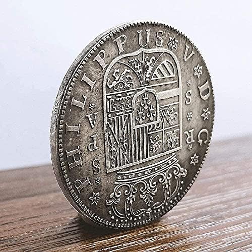 1731 Испанска Старинна Монета Сребърен Долар Чуждестранните Монети На Филип V Сребърен Кръгла Сребърна Монета Антични Потертая