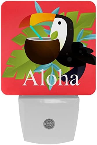 2 Опаковки Топло Бяло led нощна светлина Aloha Background с Кокосов орех Toucan с Датчик от здрач до Зори Компактен лека нощ, подходящ за