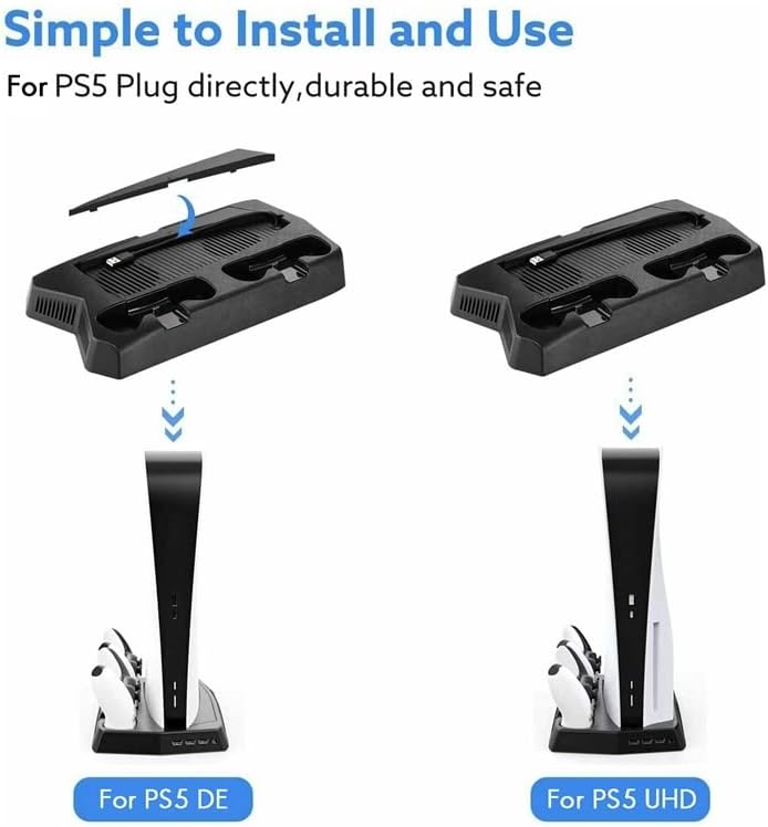ZCMEB за PS5 Поставка за зареждане на Базата с Охлаждащ вентилатор и 3 USB Порта Двойна Контролер Зарядно Устройство, Тавата За Съхранение