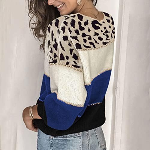 Блузи за жени, Дамски Есенно-Зимния Контрастен Пуловер, Свободен Пуловер с кръгло деколте и дъното