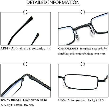 REAVEE 4 Опаковки Тънки Чифт Очила за четене с дръжка, Блокер Синя Светлина Четци За Жени И Мъже, Метален Пружинен Шарнир с