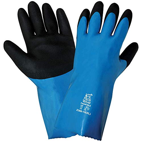 Global Ръкавица 2360 - FrogWear Ръкавици за работа с химикали от Нитрил / PVC Премиум клас- X-Large, Син, Черен