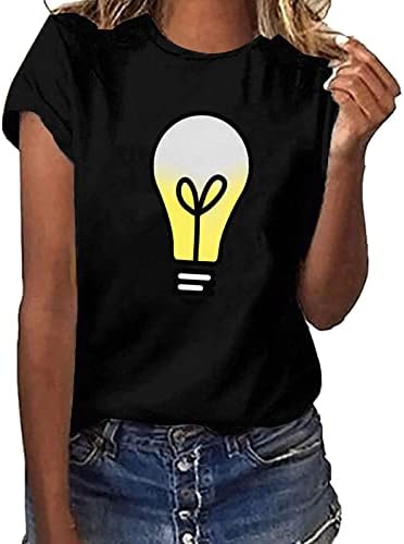 Тънки Основни Тениски за Жени, Тениски с изображение на електрическа Крушка, Летни Дрехи с Къс Ръкав, Ежедневни Удобна Мека Блуза, Блузи