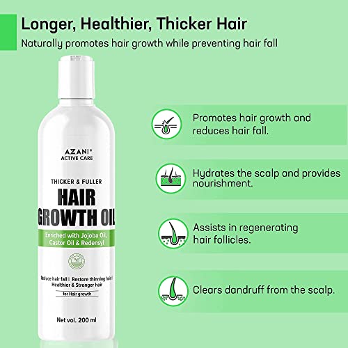 Масло за растежа на косата Azani Active Care за по-гъсти, по-силни и буйни космите | Масло от жожоба и Рициново масло, с
