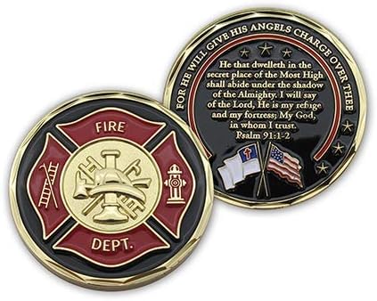 Монета пожарникари, Монета на повикване пожарникар, Джобен Знак на Признателност и защита. Моят Бог, на когото вярваме. Златна монета на Повикване.