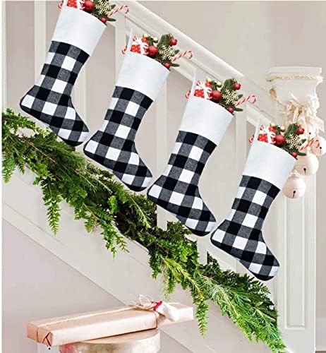 Коледни чорапи Yoochee, 4 опаковки, Големи 18-цолови чорапи в клетка от Бъфало за коледната украса, Трайни Коледни Чорапи,