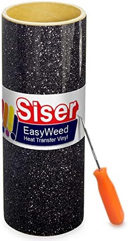 Винил ролка SISER Glitter Heat Transfer Craft 3 метра x 10 инча, включително инструмент за плевене от неръждаема стомана (черен)