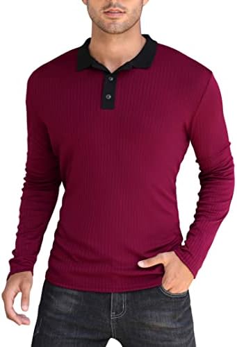 Мъжки ризи Поло EliteSpirit с дълъг ръкав, Приталенные Бизнес Ежедневни Ризи за голф, Стилна Риза с тънък яка