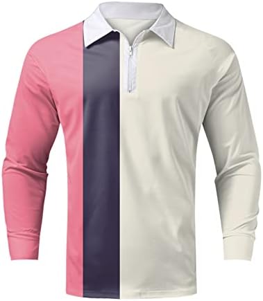 XXBR 2022 Нови Мъжки Ризи Поло с Дълъг Ръкав 1/4, Блузи за Голф с цип С Цветен Блок, Спортни и Ежедневни Дизайнерска Риза в Стил Мозайка