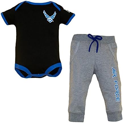 Комплект от 2 теми, Боди и Панталони на военновъздушните сили на САЩ за най-малките момчета, Синьо-Сиво