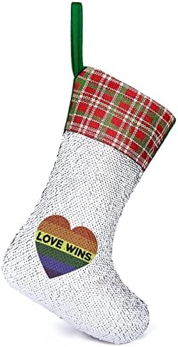 Любовта Побеждава Коледни Чорапи С Пайети, Блестящи Стенни Висящи Украси, Украса за Коледната Елха, Празнична Парти