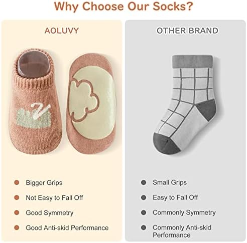 Нескользящие чорапи Aoluvy за деца Пролет-Лято - 5 двойки.Нескользящие Уютни Детски Чорапи С Нескользящими Дръжки за момчета /Момичета
