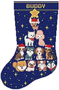 Коледни Чорапи за кучета с Рисунки на Кръстат Бод PDF, Персонални Модерна Преброяване Лесна за печат Сладка бродерия Бод за начинаещи,