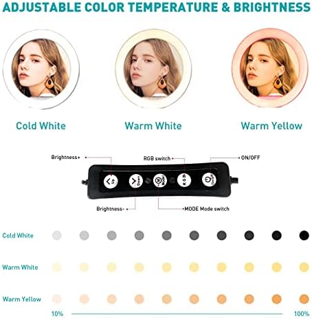 Трицветна околовръстен лампа, 12,8-инчов RGB-околовръстен лампа със стойка, повече от 20 цветови режими, Околовръстен лампа с регулируема