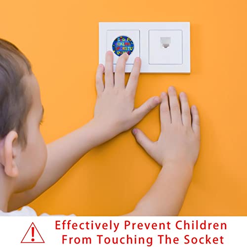 Цветни сини капачки за контакти с шарките на азбуката, 12 опаковки - Защитни капачки за контакти, за деца – Здрави и устойчиви – Лесно