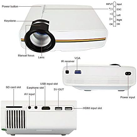 Мини проектор WDBBY Upgrade 1080P 1800 лумена Преносим LCD led проектор За домашно кино, съвместим с USB, 3D проектор (Цвят: черен
