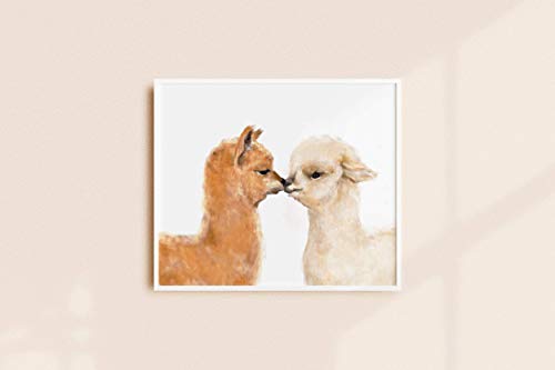 Рисунка на стената с Целувки Алпака - Прегръдки и целувки, Плакат с животни в стил бохо, Подарък на жена ми за годишнината на Щастливата