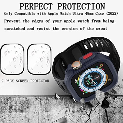 KAKUYI Съвместим с Apple Watch Ultra 49mm Case 2 пакети закалено стъкло, Мек Защитен калъф от TPU с защитно фолио за iWatch,