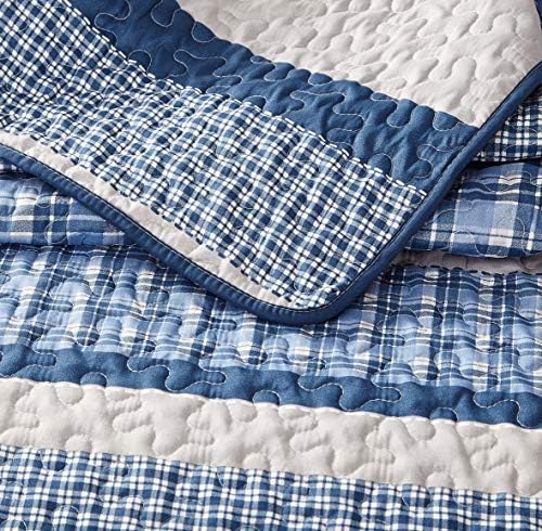 All American Collection Синьо и Сиво Съвременно Клетчатое Покривки за единично легло от 2 теми, Комплект с възглавници | Бъдат завеси, в тон