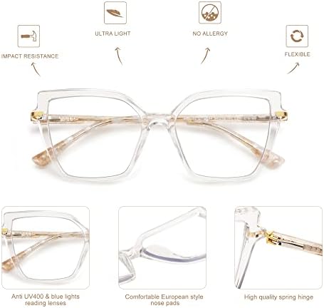 AMOMOMA Модни Квадратни Очила за четене с Блокиране на Синя светлина за Жени, Дамски Очила за четене с Пружинным тръба на шарнирна
