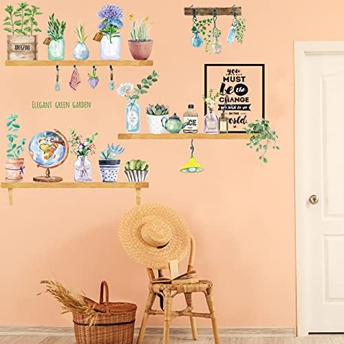Стикери за стена с Тропически Зелени Растения, Сменяеми Тапети с Цветен Модел на Бонсай, Декорация, Художествена Рисувани